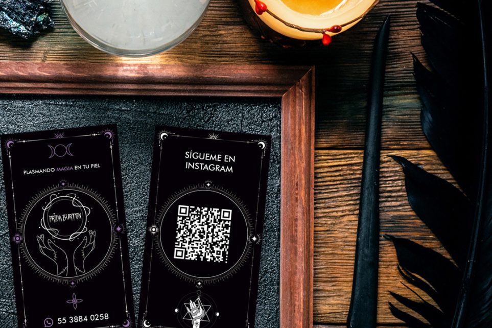 tarjetas presentacion wicca esoterismo pluma vela